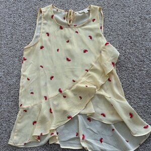 ✨$3 for $25 • 5 for $40 ✨ Coverstitched Women’s S Yellow Stripe Top Watermelon